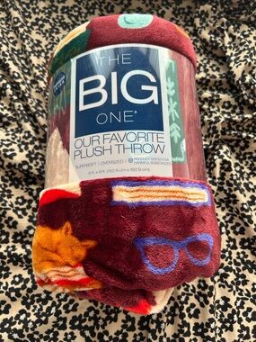 The Big One Burgundy Plush Throw with Multicolor Accents